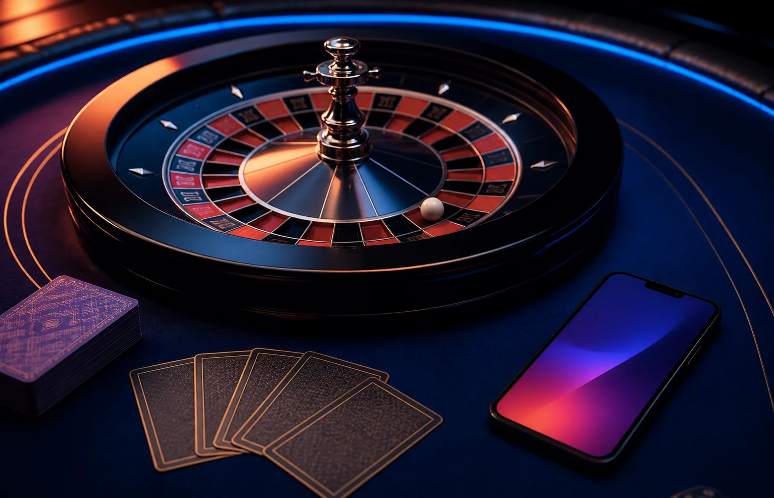 Meja roulette dan kartu dengan ponsel sebagai konteks akses mobile